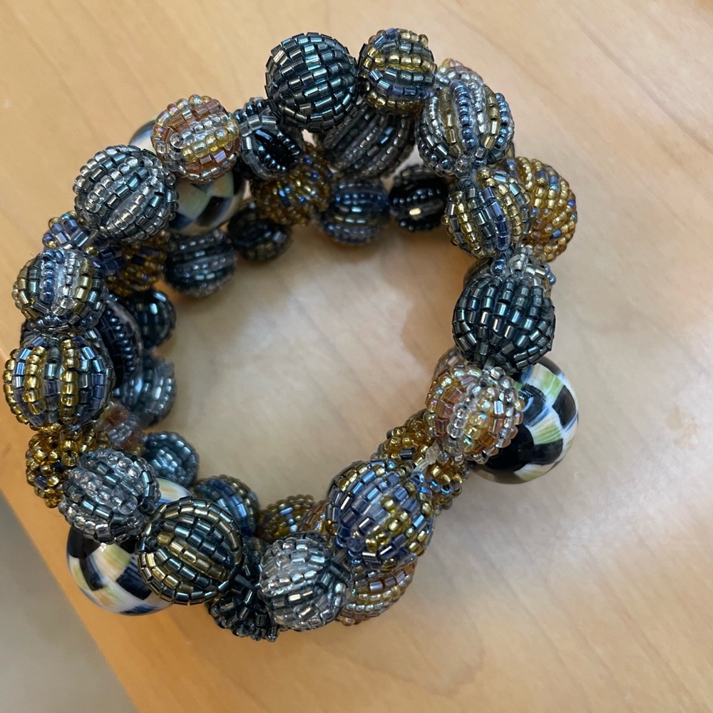 Mackenzie-Childs Blue and Gold Beaded Bracelet.